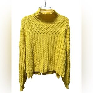 Yellow Cable Knit Mockneck Sweater